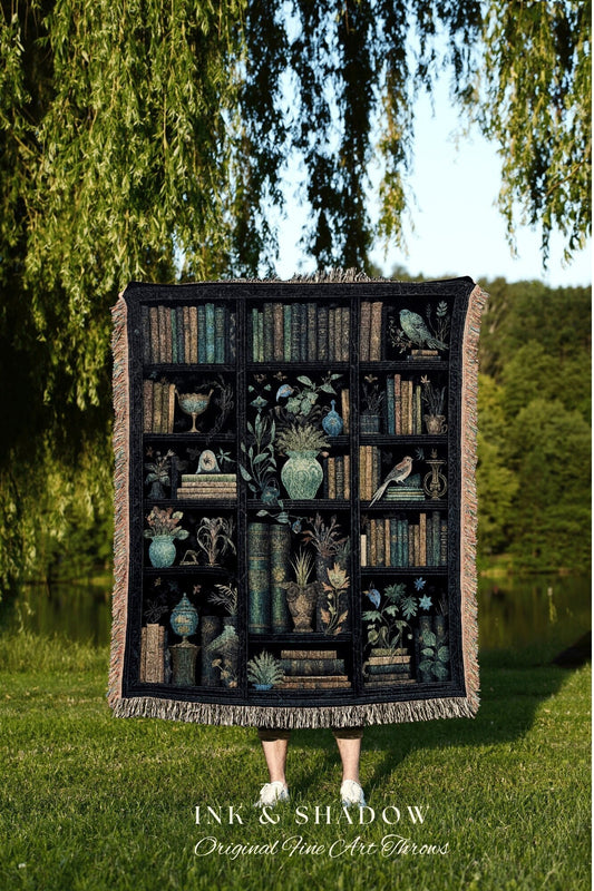 Dark Academia Bookshelf Blanket | Throw Blanket Goth Home Decor Dark Academia Book Lovers Gift Witchy Room Decor Vintage Book Lover Blanket