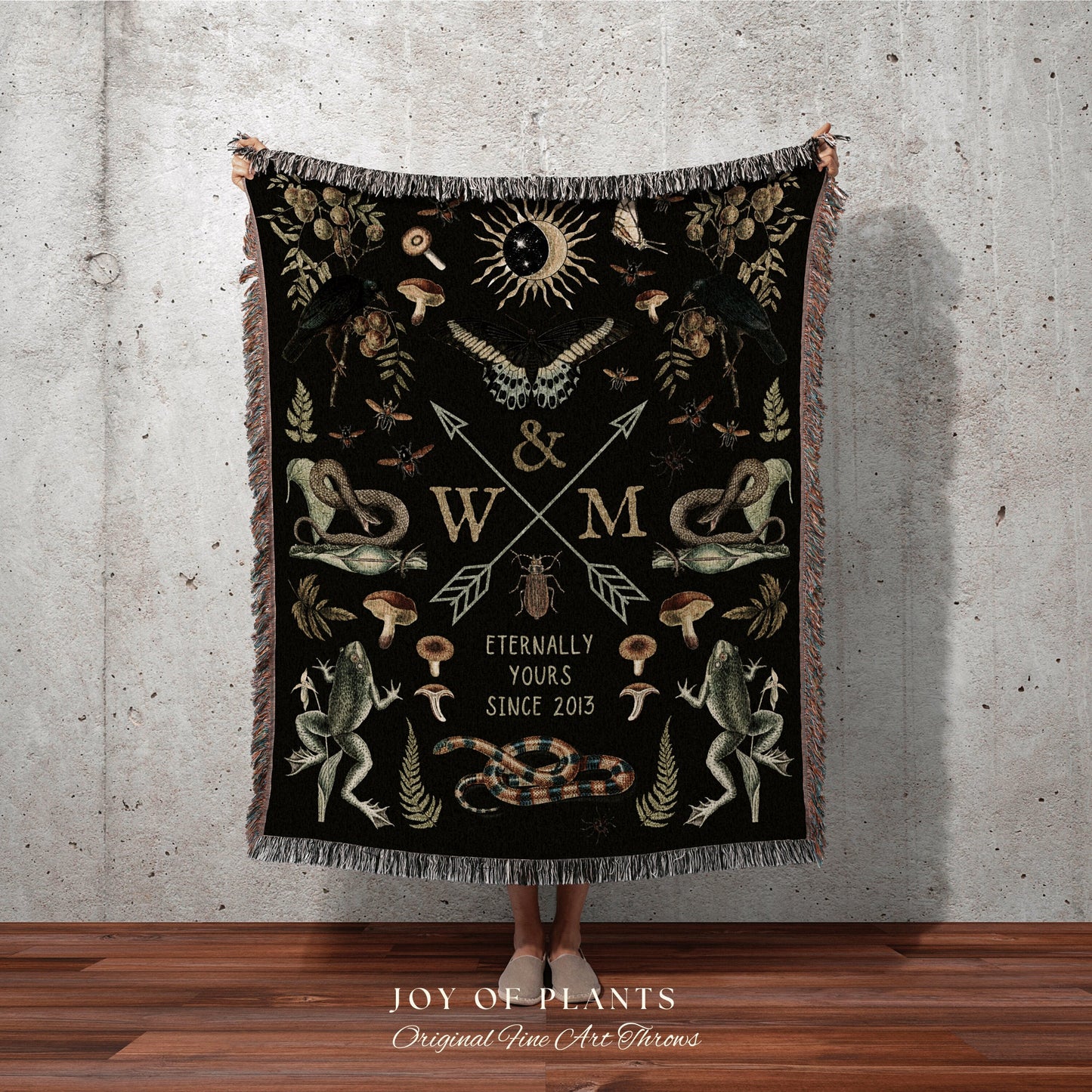 Occult Blanket Custom Anniversary Gift Personalized Initials Blanket Woven Tapestry | Custom Anniversary Blanket Cute Gift for Goth Couples