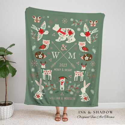 Holiday Wedding Gift Personalized Anniversary Blanket Woven Tapestry | Custom Winter Wedding Anniversary Gift Blanket Custom Initials Gift |