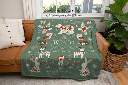 Holiday Wedding Gift Personalized Anniversary Blanket Woven Tapestry | Custom Winter Wedding Anniversary Gift Blanket Custom Initials Gift |
