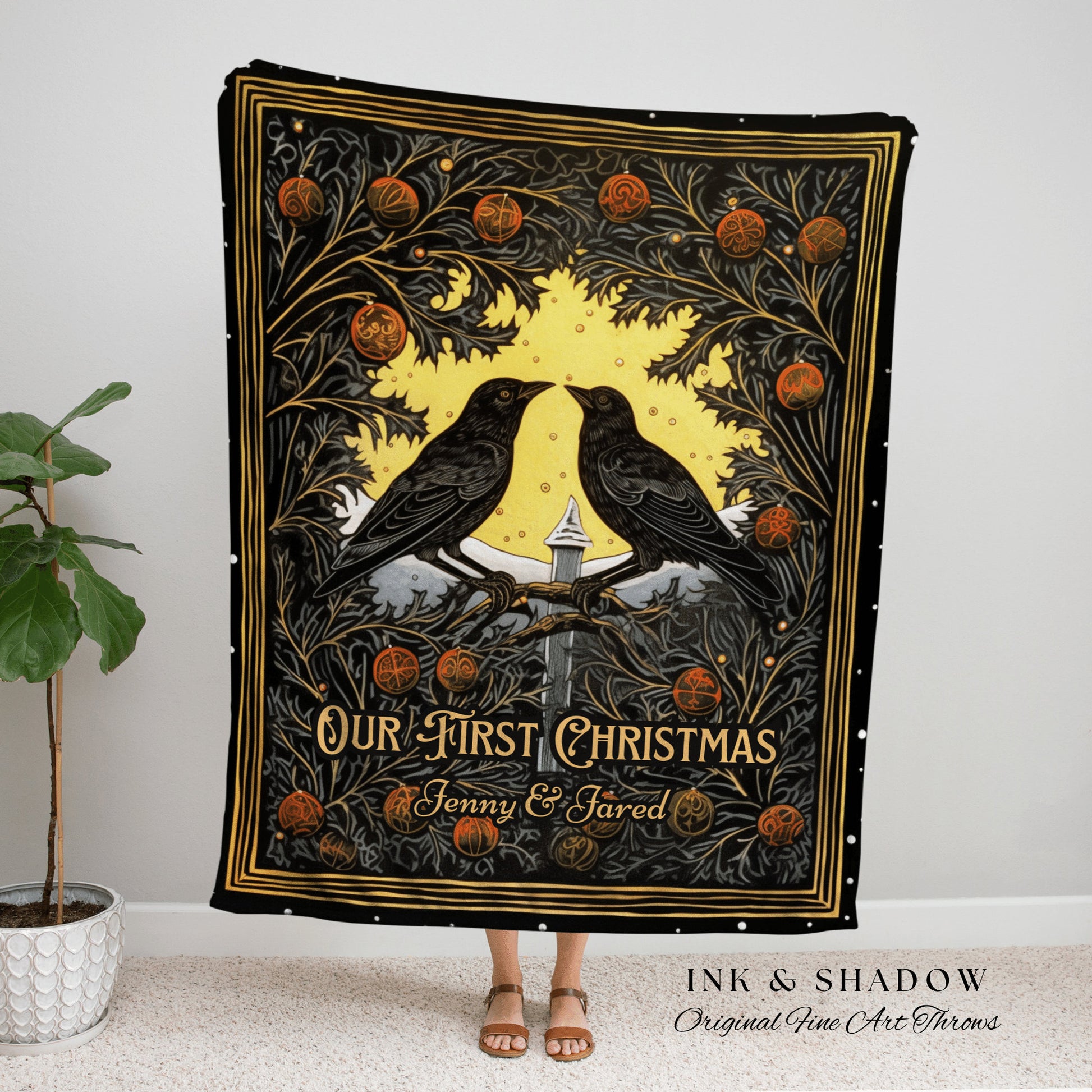 Custom Crow Blanket Gothic | Dark Academia Home Decor Goth Christmas Tapestry Dark Cottagecore | Vintage Occult Tapestry Black Crow Raven |