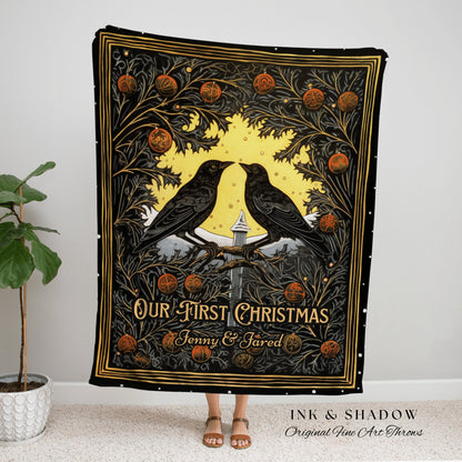 Personalized Crow Blanket Gothic Dark Academia Home Decor Goth Christmas Tapestry Dark Cottagecore Vintage Occult Tapestry Black Crow Raven