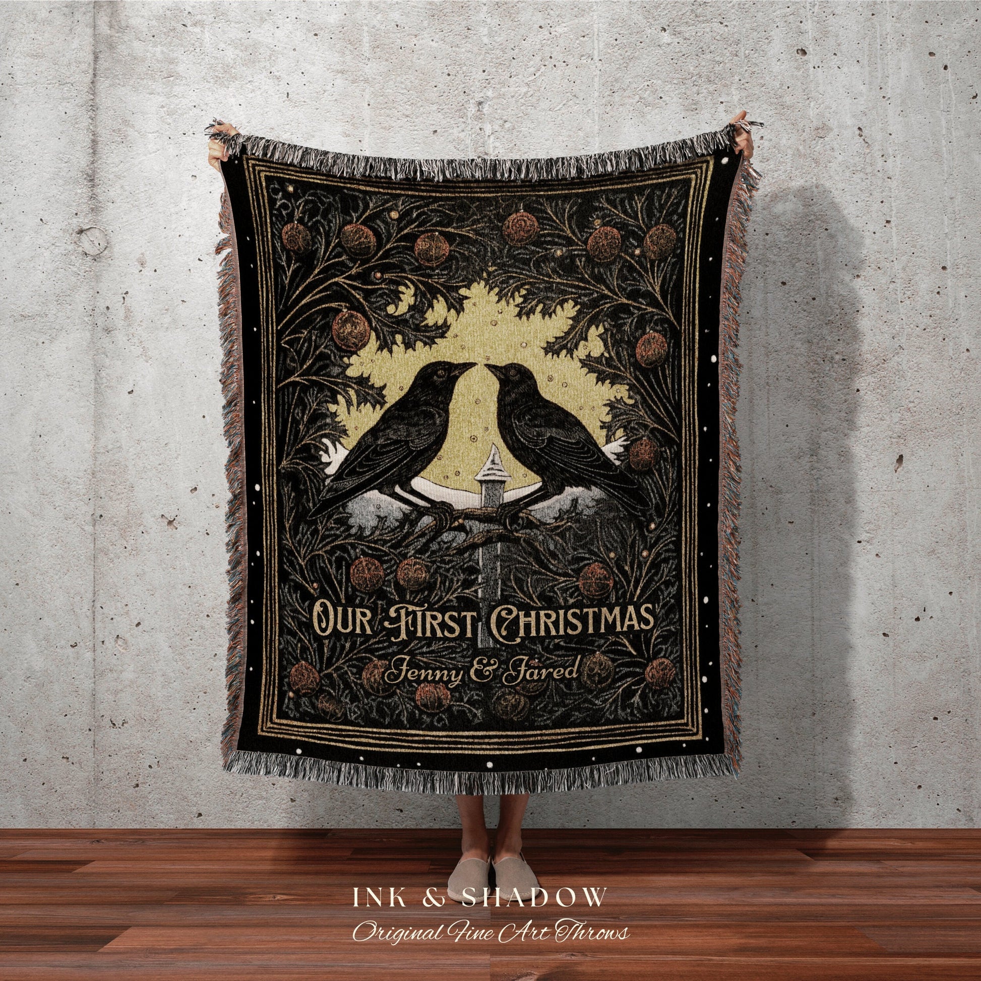 Custom Crow Blanket Gothic | Dark Academia Home Decor Goth Christmas Tapestry Dark Cottagecore | Vintage Occult Tapestry Black Crow Raven |