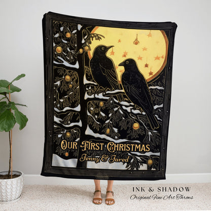 Dark Academia Crowcore Decor Goth Christmas Tapestry Dark Cottagecore Vintage Crow Tapestry Black Crow Raven Art Witchy Christmas Blanket