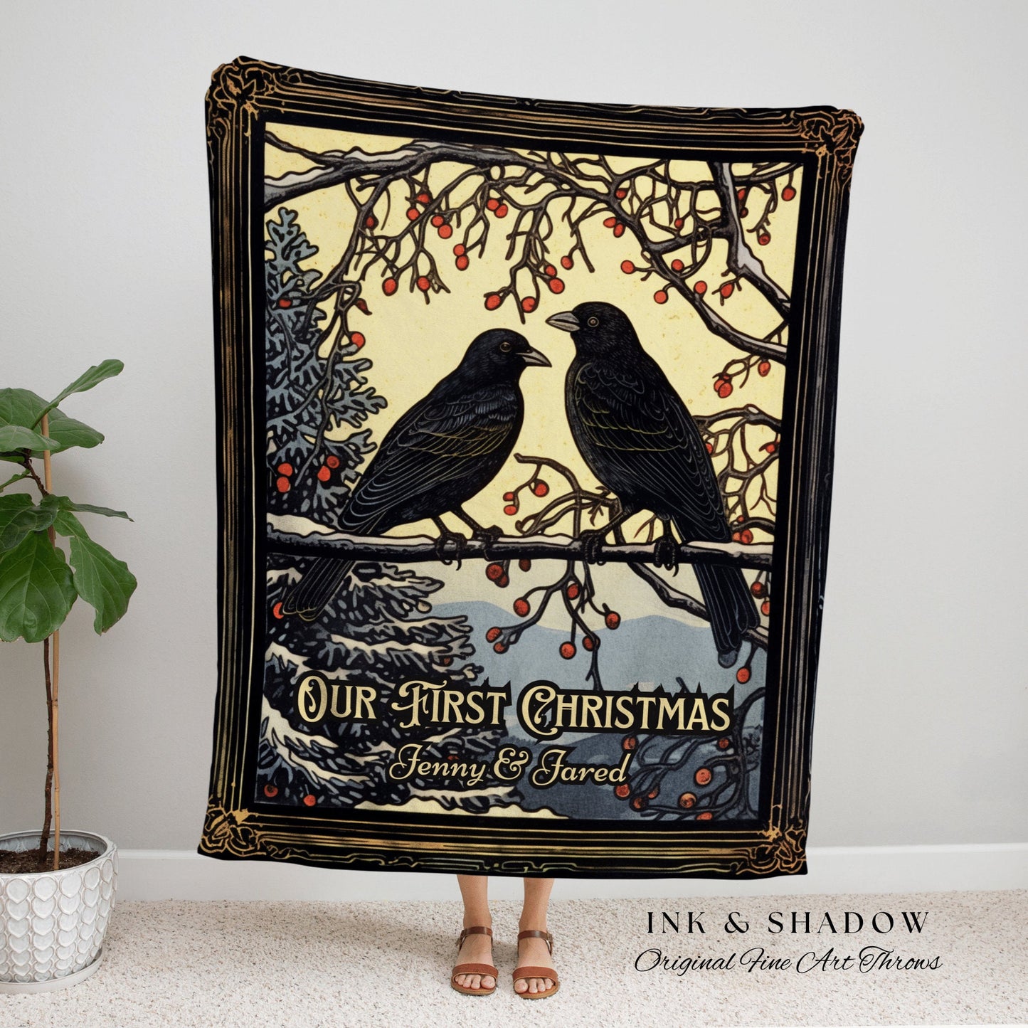 Crow Core Blanket Custom | Dark Academia Home Decor Goth Christmas Tapestry Dark Cottagecore | Vintage Occult Tapestry Black Crow Raven Art