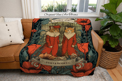 Vintage Cat Blanket Custom | Partners in Crime Tapestry Friend Blanket BFF Gift Custom Woven Blanket Christmas Gift Personalized Cat Lover |