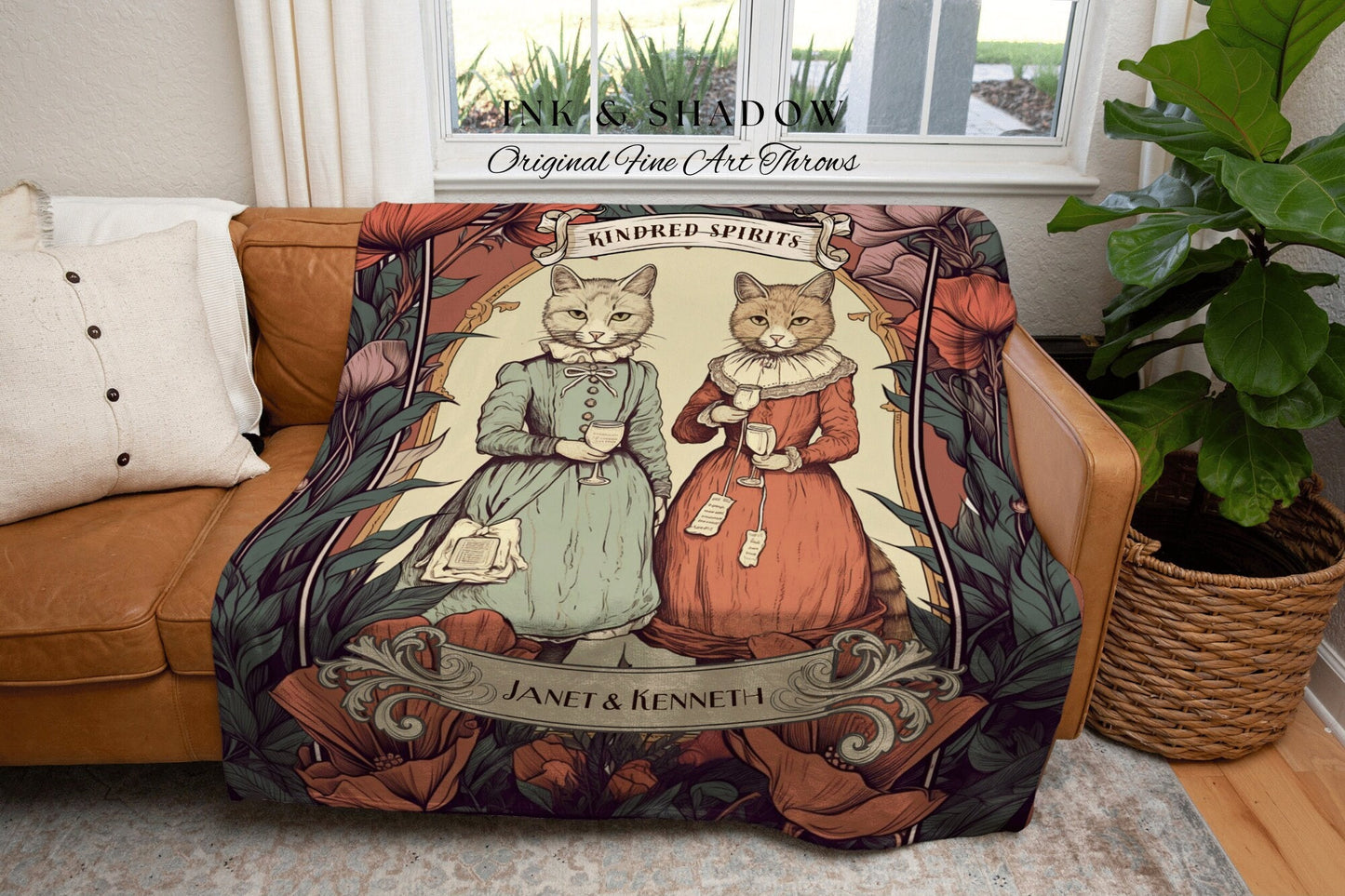 Whimsical Gift BFF Tapestry | Vintage Cat Blanket Friend Tapestry Bestie Gift Custom Woven Blanket Christmas Gift Personalized Cat Lover Art