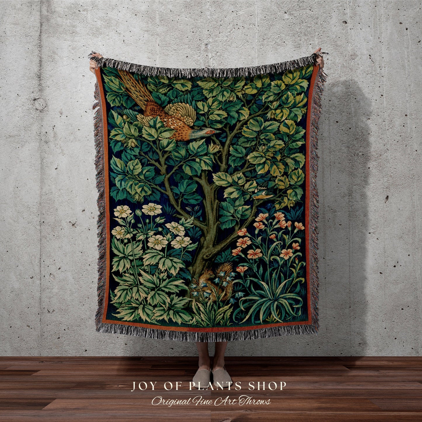 Vintage Art Deco Tapestry Woven Wall Hanging | Botanical Art Vintage Aesthetic | Dark Academia Medieval Aesthetic Botanical Decor Blanket |