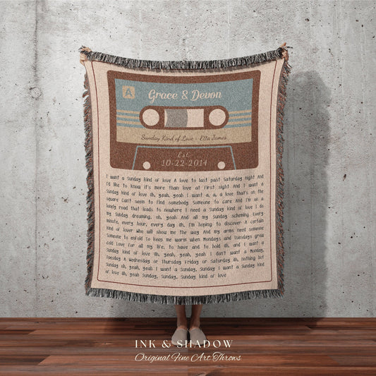 Wedding Song Lyric Blanket Personalized Tapestry | Meaningful Anniversary Gift Personalized | Cassette Blanket Custom Wedding Song Blanket |