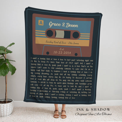 Couple's Song Blanket Custom Lyric Blanket | Meaningful Anniversary Gift Personalized | Cassette Blanket Custom Wedding Song Lyrics Blanket