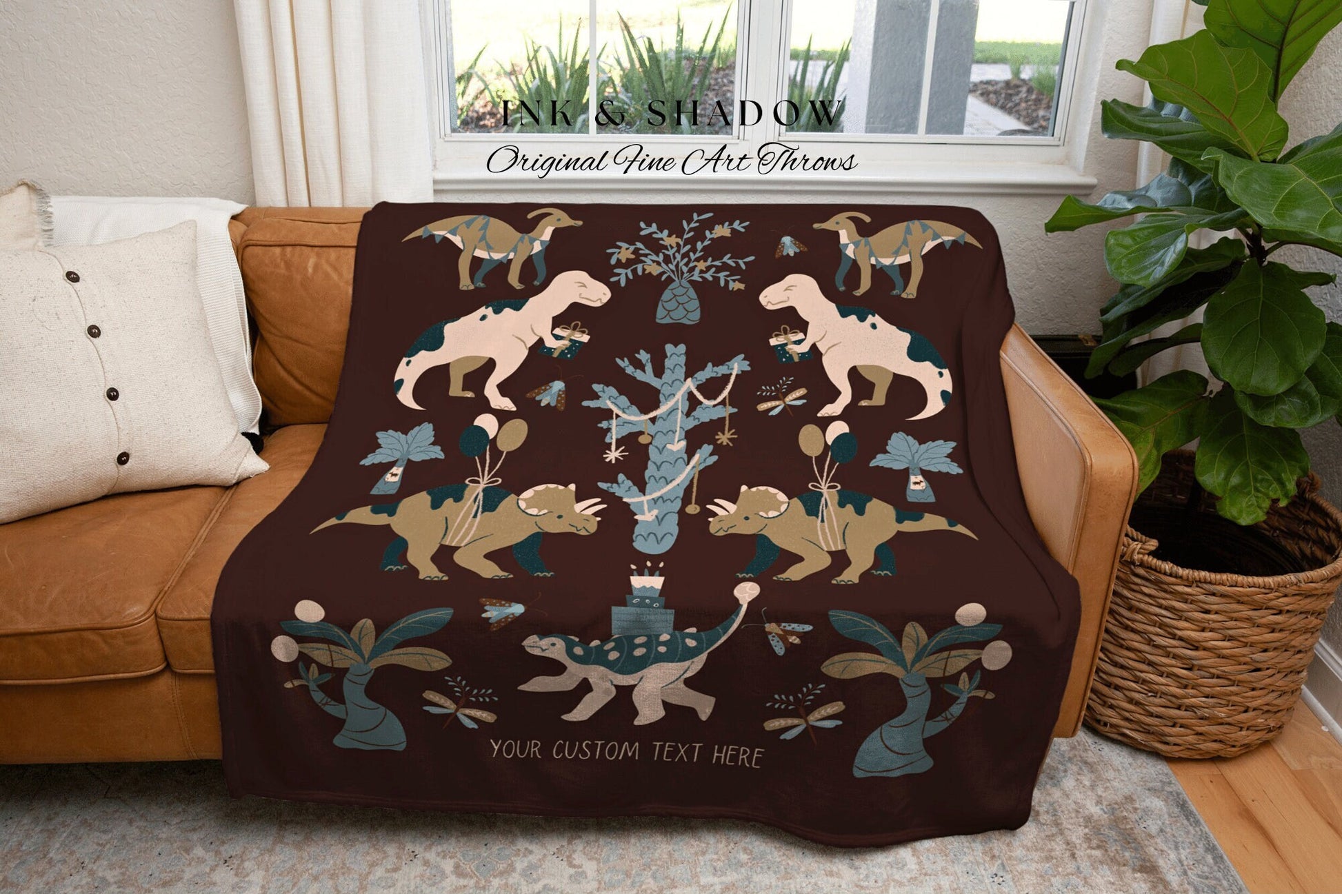 Personalized Dinosaur Blanket Custom Birthday Blanket Dino Bedding Woven Blanket Personalized Dinosaur Theme Nursery Gift Baby Shower Gifts