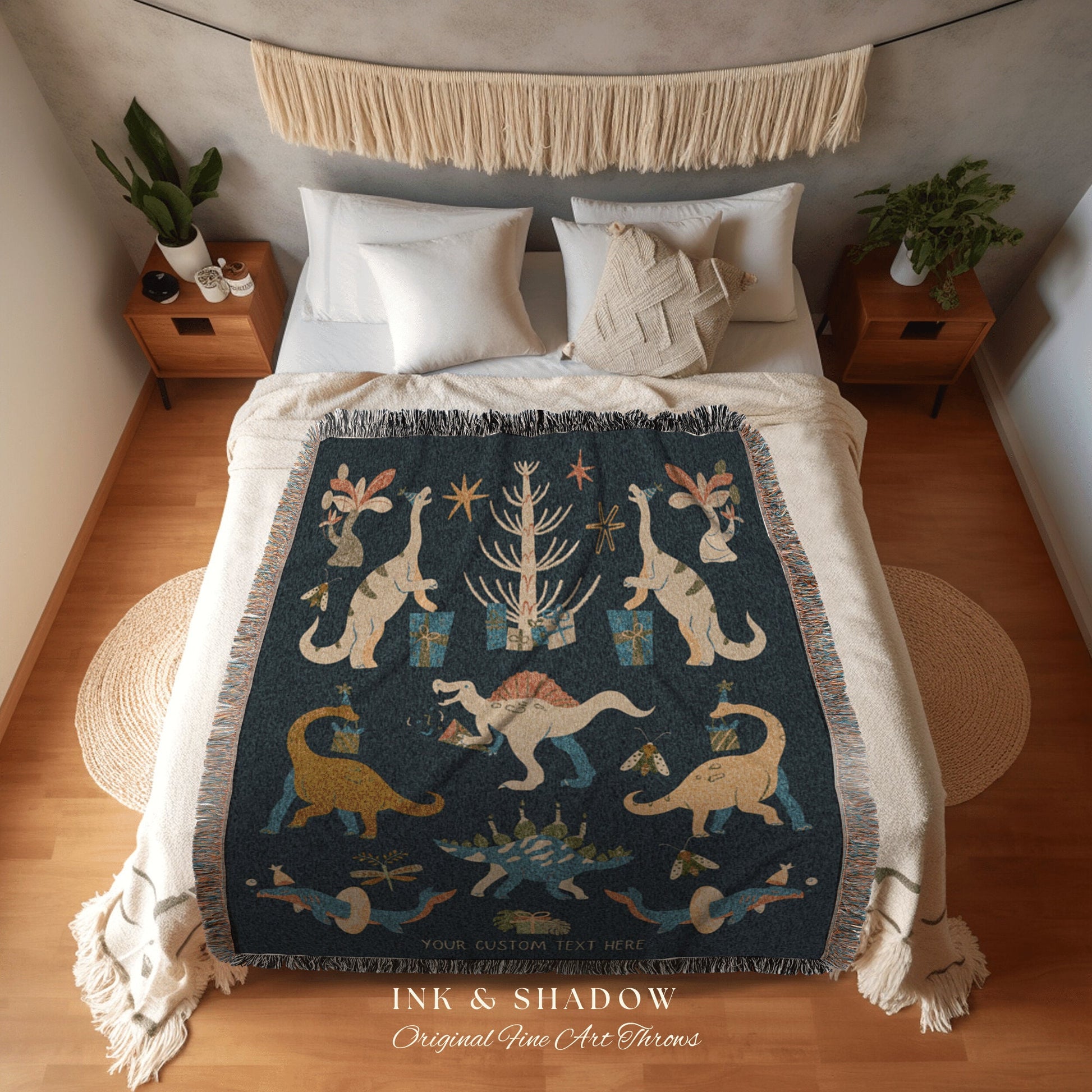 Navy Blue Dinosaur Blanket Custom Birthday Gift Dino Bedding Woven Blanket Personalized Dinosaur Nursery Bedding Boys Birthday Gift Custom |
