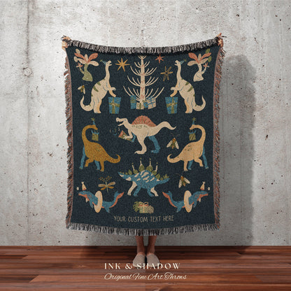Navy Blue Dinosaur Blanket Custom Birthday Gift Dino Bedding Woven Blanket Personalized Dinosaur Nursery Bedding Boys Birthday Gift Custom |