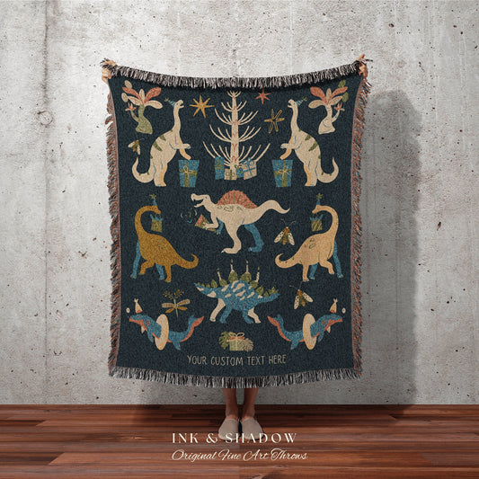Navy Blue Dinosaur Blanket Custom Birthday Gift Dino Bedding Woven Blanket Personalized Dinosaur Nursery Bedding Boys Birthday Gift Custom |