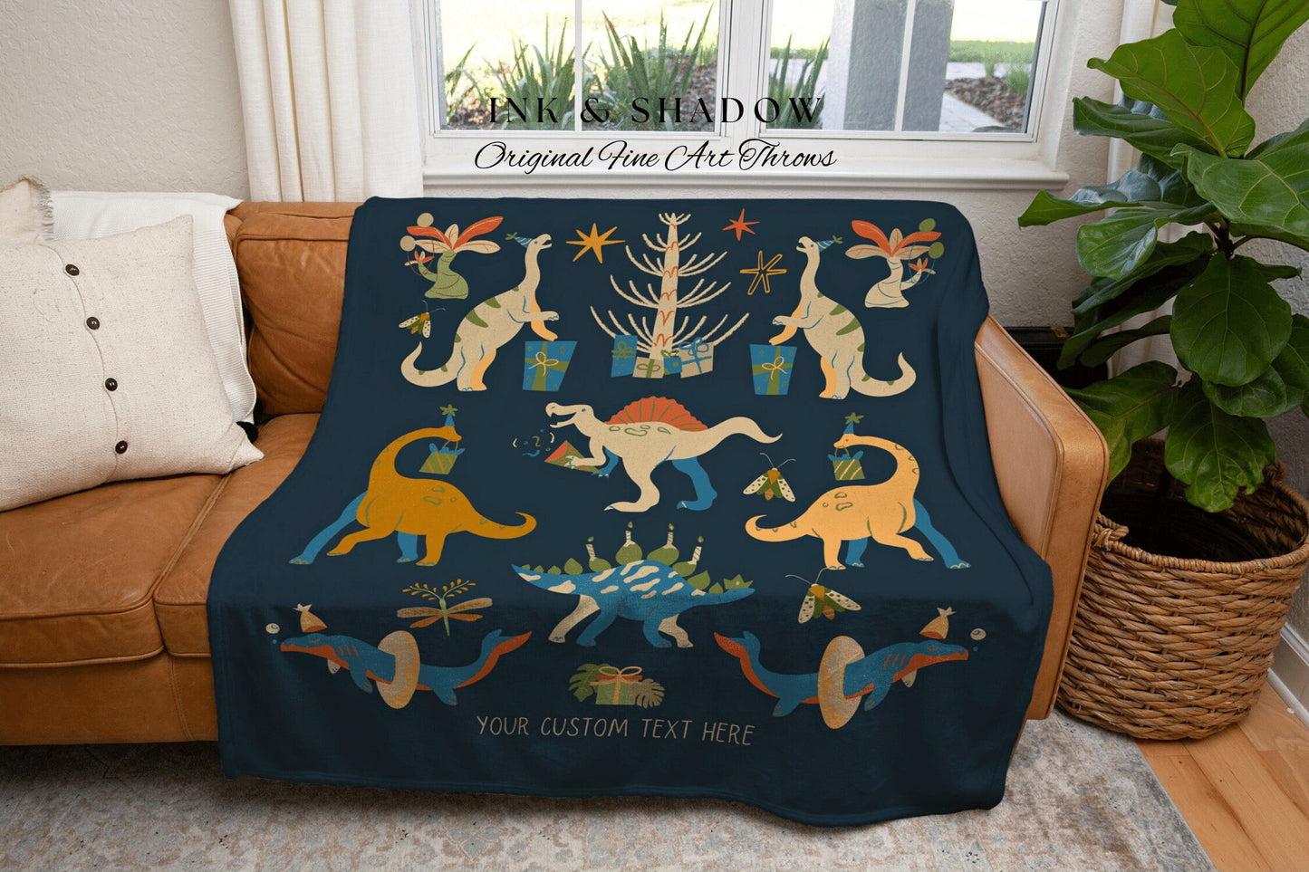 Navy Blue Dinosaur Blanket Custom Birthday Gift Dino Bedding Woven Blanket Personalized Dinosaur Nursery Bedding Boys Birthday Gift Custom |