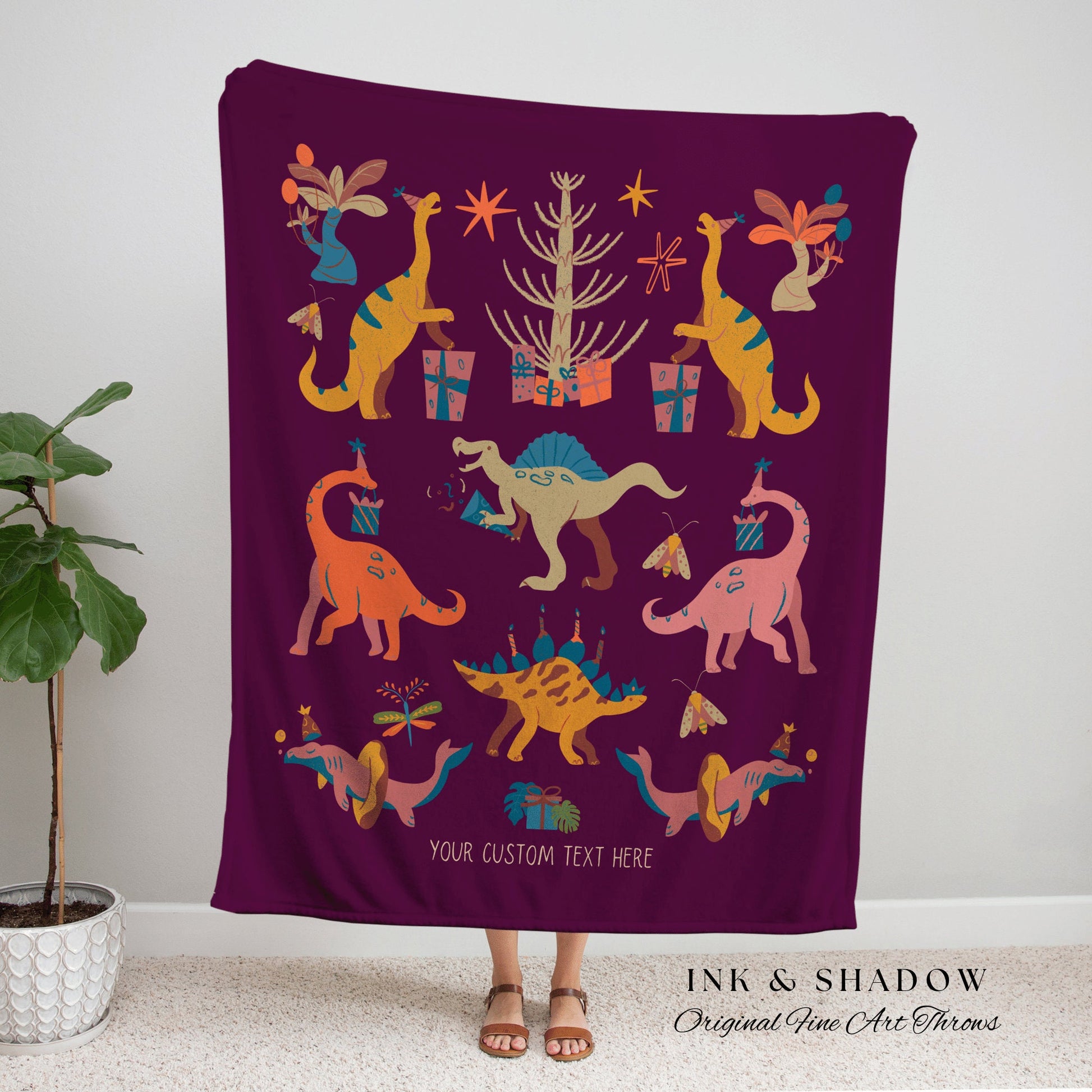 Personal Message Blanket Custom Birthday Gift Dinosaur Tapestry Blanket Woven Personalized Dinosaur Theme Bedding Girls Birthday Gift Custom