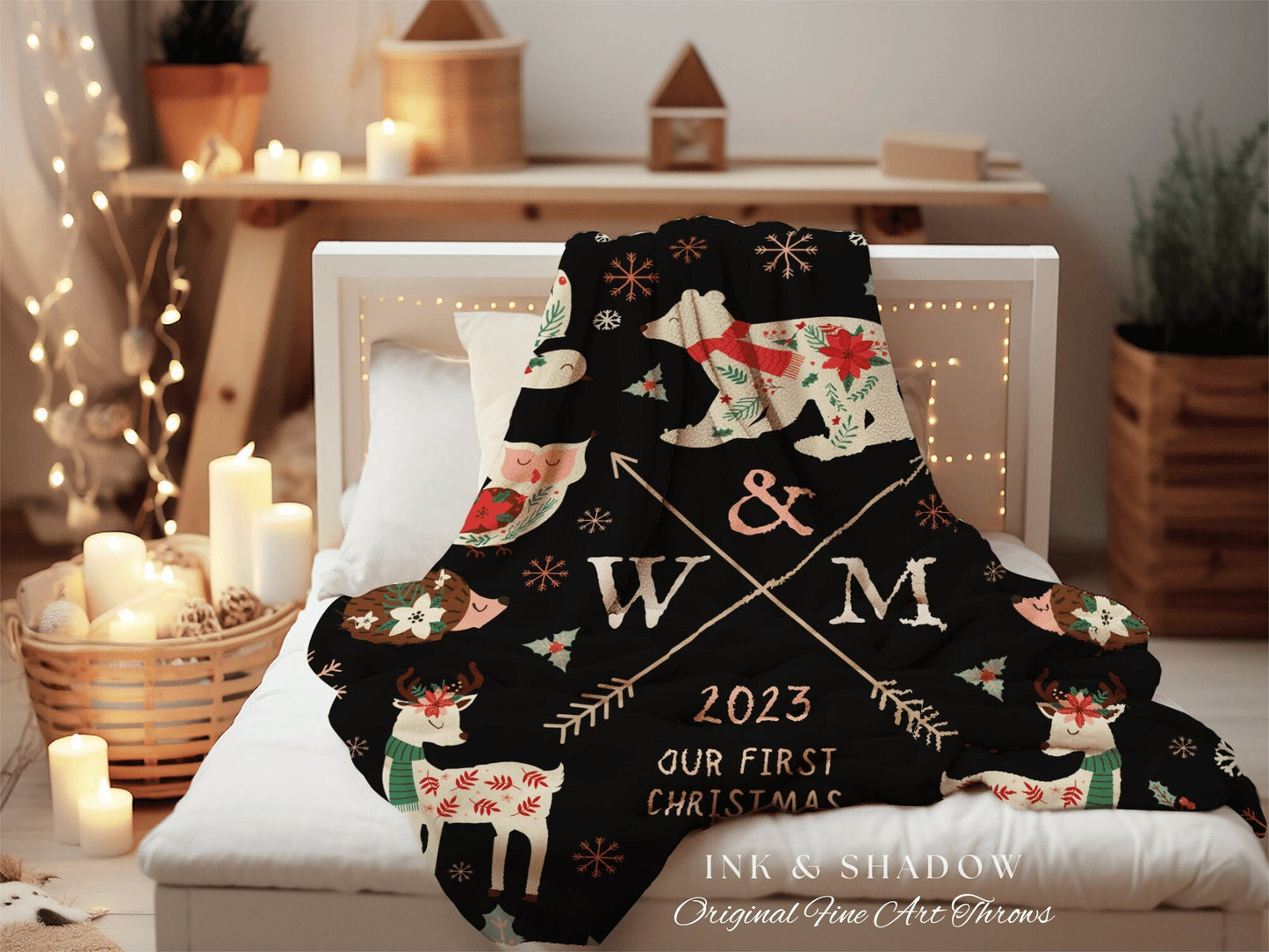 Christmas Wedding Gift Personalized Initials Blanket Woven Tapestry Custom Winter Wedding Anniversary Gift Blanket Custom Monogram Tapestry