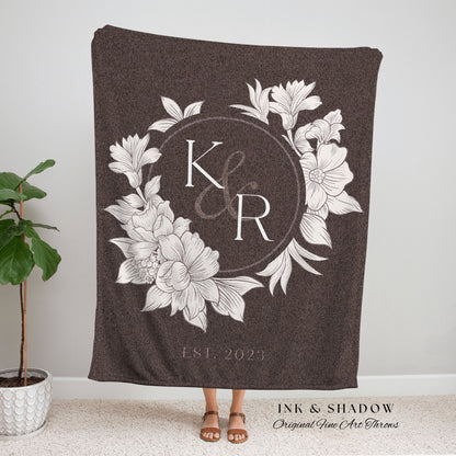 Monogram Blanket Woven | Personalized Last Name Gift Blanket Minimalist Wedding Monogram Custom Anniversary His and Hers Initials Tapestry |