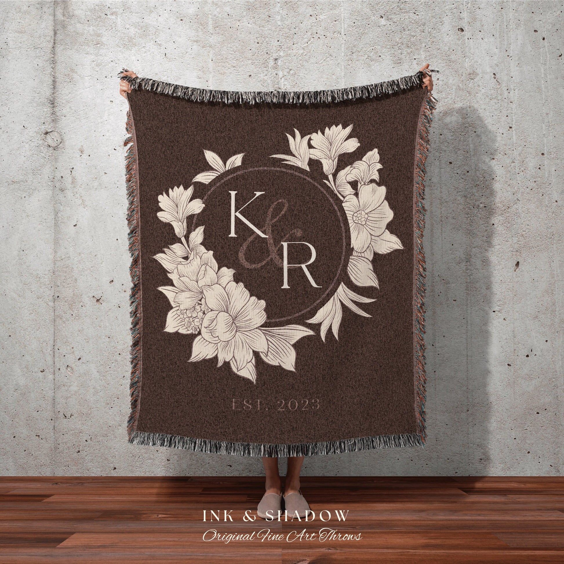 Monogram Blanket Woven | Personalized Last Name Gift Blanket Minimalist Wedding Monogram Custom Anniversary His and Hers Initials Tapestry |