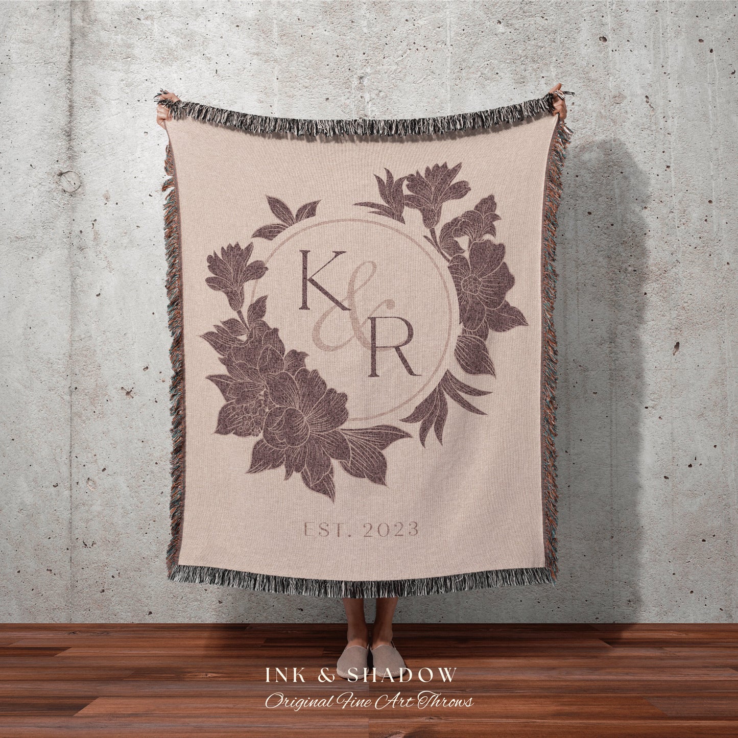 Minimalist Initials Blanket | Personalized Last Name Gift Blanket Wedding Monogram Custom Anniversary His and Hers Initials Tapestry Wedding