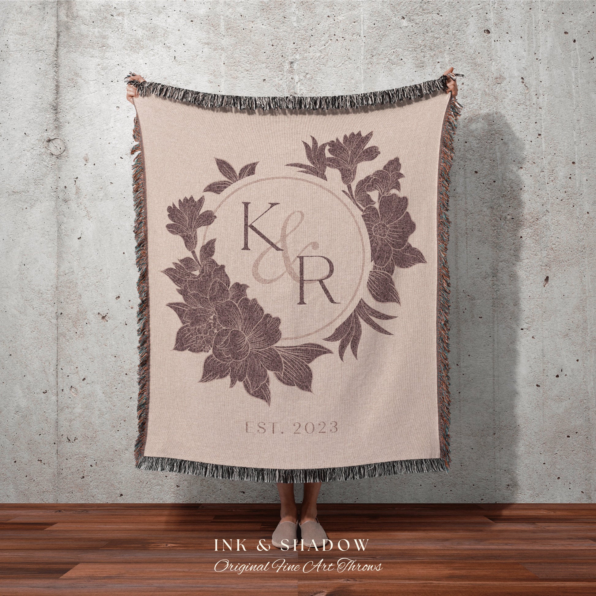 Minimalist Initials Blanket | Personalized Last Name Gift Blanket Wedding Monogram Custom Anniversary His and Hers Initials Tapestry Wedding