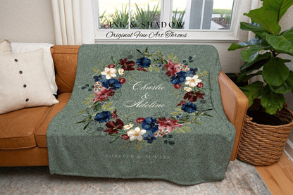 Mr and Mrs Custom Wedding Blanket | Personalized Last Name Gift Blanket Wedding Monogram Couple Keepsake Blanket Anniversary His & Hers Gift