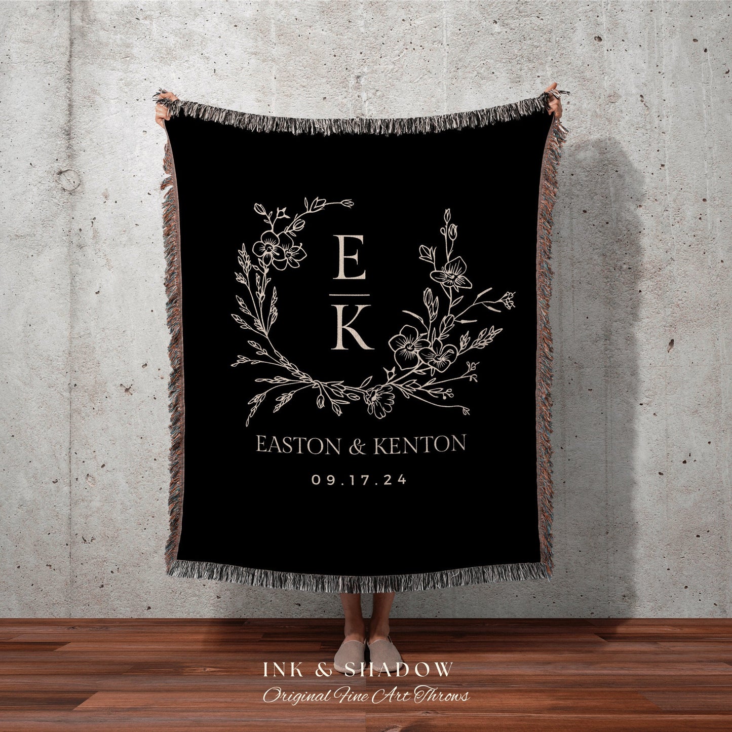 Wedding Engagement Blanket | Personalized Last Name Gift Blanket Wedding Monogram Custom Anniversary His and Hers Initials Tapestry Wedding