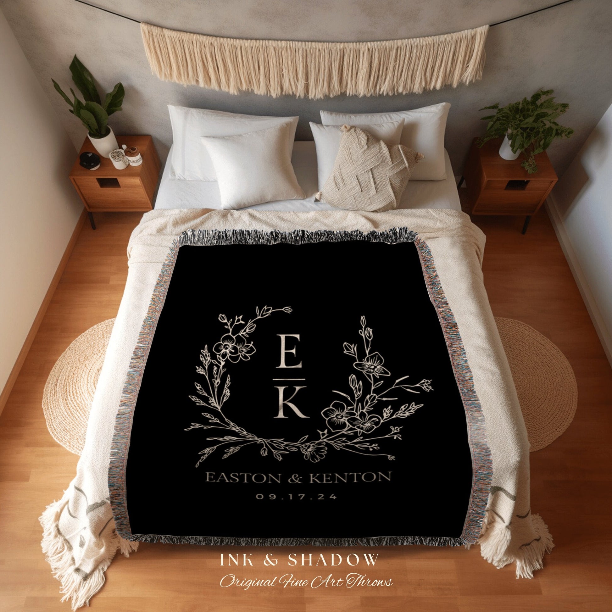 Wedding Engagement Blanket | Personalized Last Name Gift Blanket Wedding Monogram Custom Anniversary His and Hers Initials Tapestry Wedding