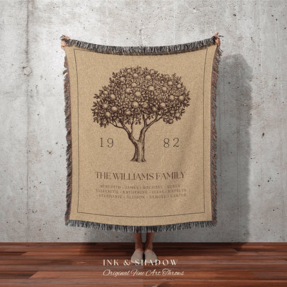 Personalized Family Tree Blanket Woven Tapestry | Family Tree Wall Art Blanket Custom Family Gift | Sentimental Gift for Mom Personalized |