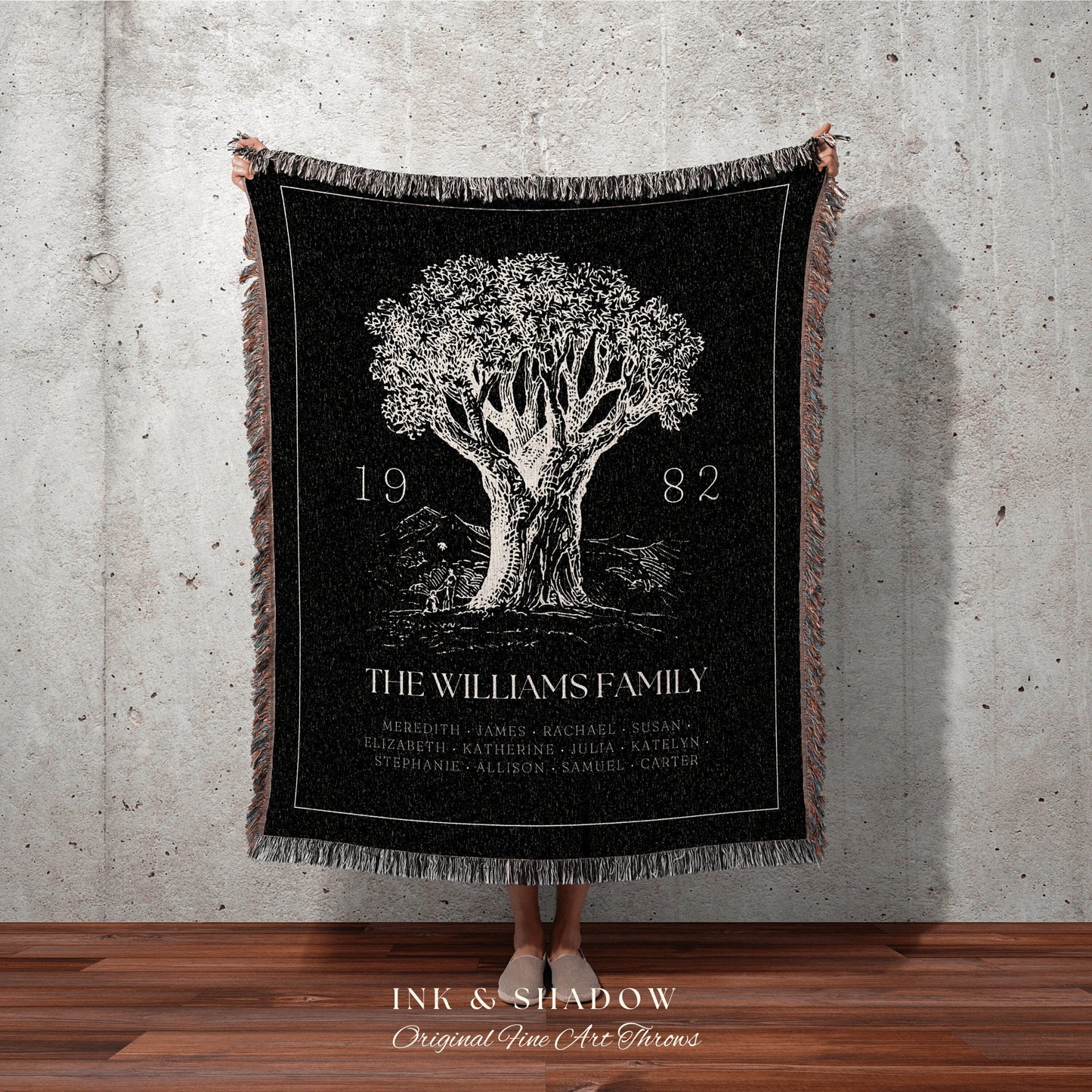 Custom Family Tree Blanket | Woven Tapestry Family Tree Wall Art Blanket Custom Family Gift Meaningful Custom Sentimental Gift for Newlywed