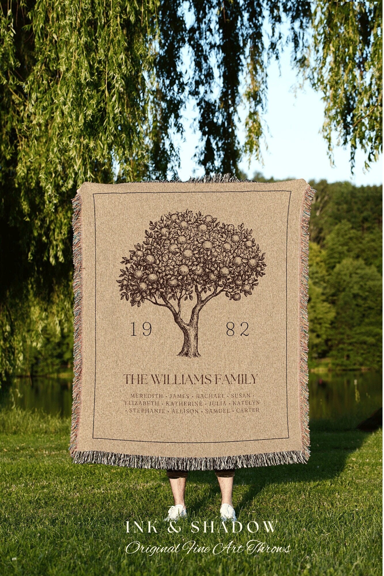 Personalized Family Tree Blanket Woven Tapestry | Family Tree Wall Art Blanket Custom Family Gift | Sentimental Gift for Mom Personalized |