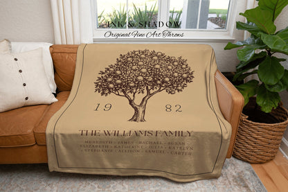 Personalized Family Tree Blanket Woven Tapestry | Family Tree Wall Art Blanket Custom Family Gift | Sentimental Gift for Mom Personalized |