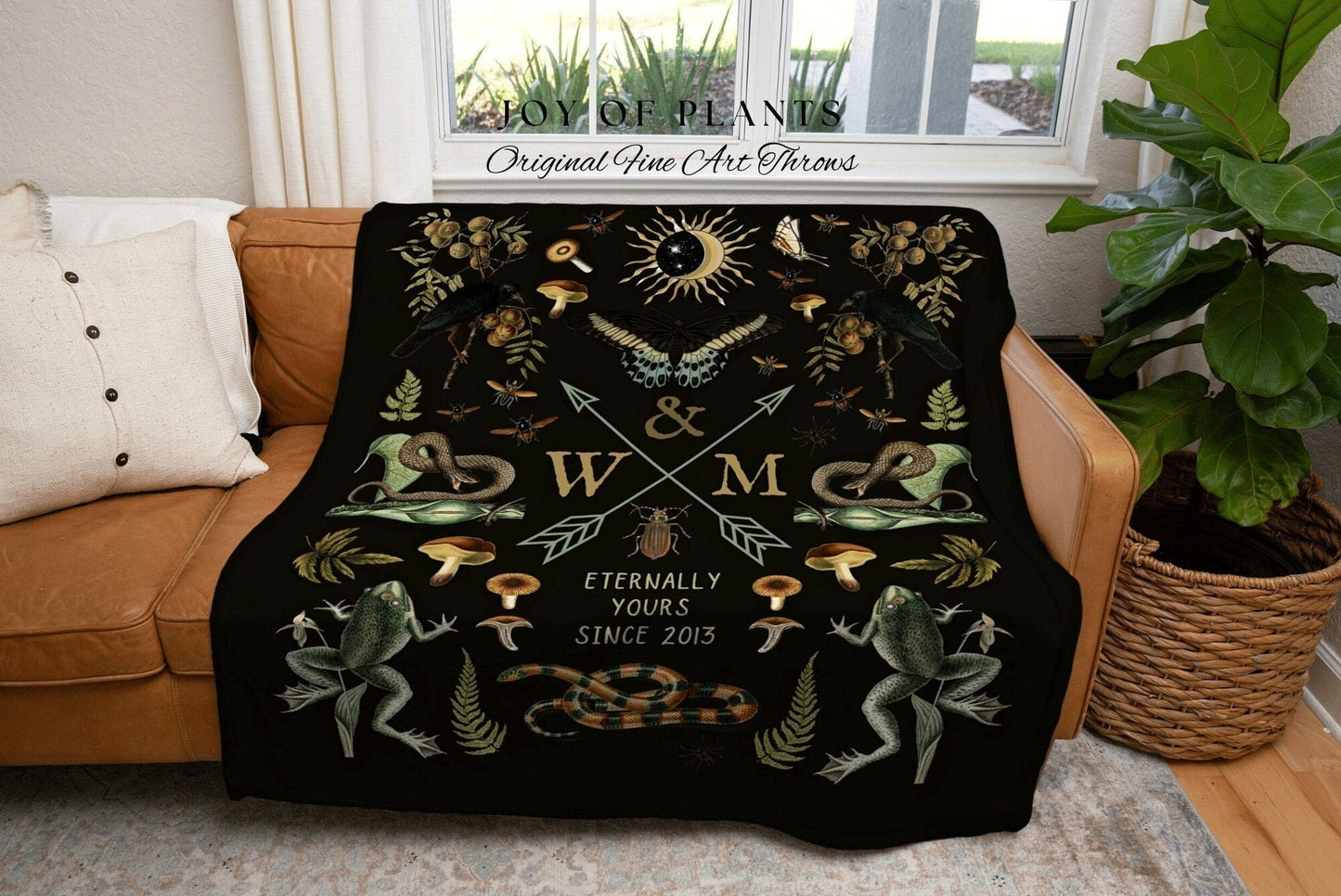 Occult Blanket Custom Anniversary Gift Personalized Initials Blanket Woven Tapestry | Custom Anniversary Blanket Cute Gift for Goth Couples