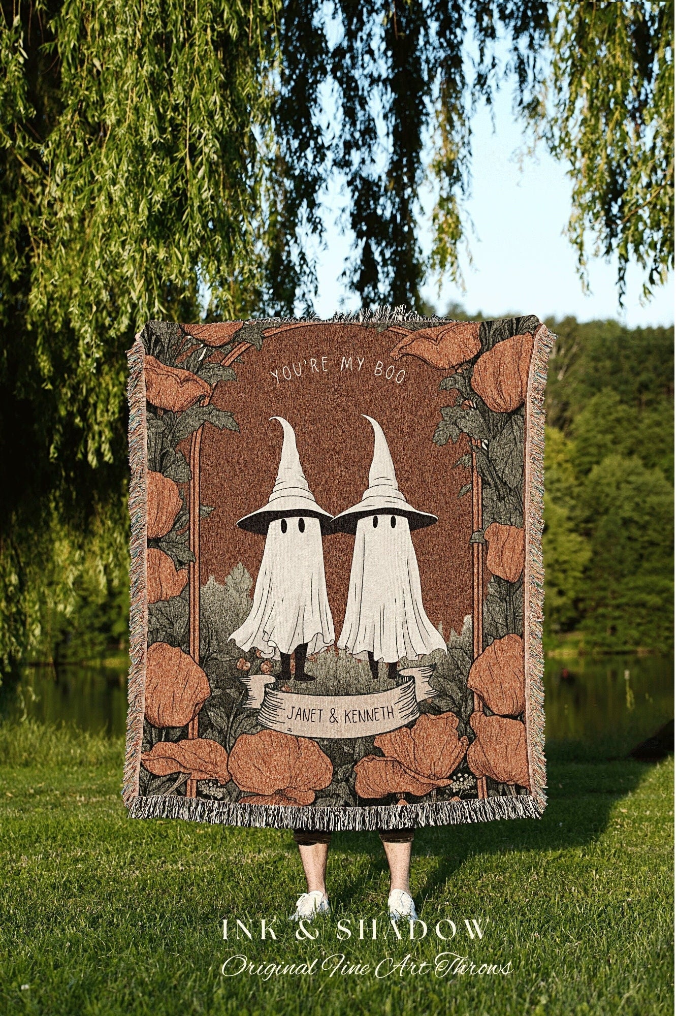 You're my 'Boo' Ghost Couple Personalized Wedding Blanket | Spooky Halloween Tapestry Woven Ghost Gifts Thoughtful Anniversary Gifts Gothic