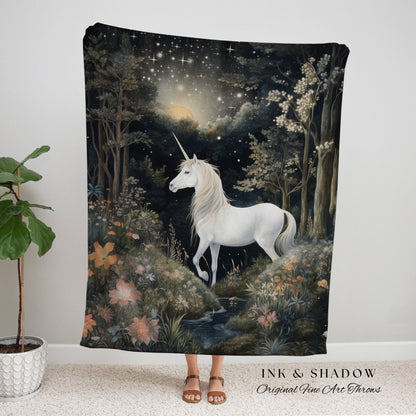 Fairytale Aesthetic Unicorn Blanket Woven | Ethereal Decor Tapestry Cottagecore | Fairycore Room Decor Magical Tapestry Unicorn Vintage Art