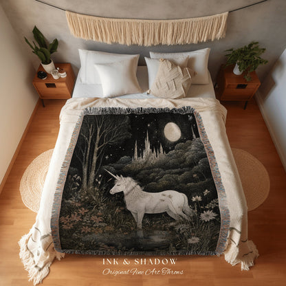 Fairytale Aesthetic Blanket Whimsical Room Decor Ethereal Tapestry Cottagecore Decor | Fairycore Aesthetic Decor Magical Tapestry Unicorn |