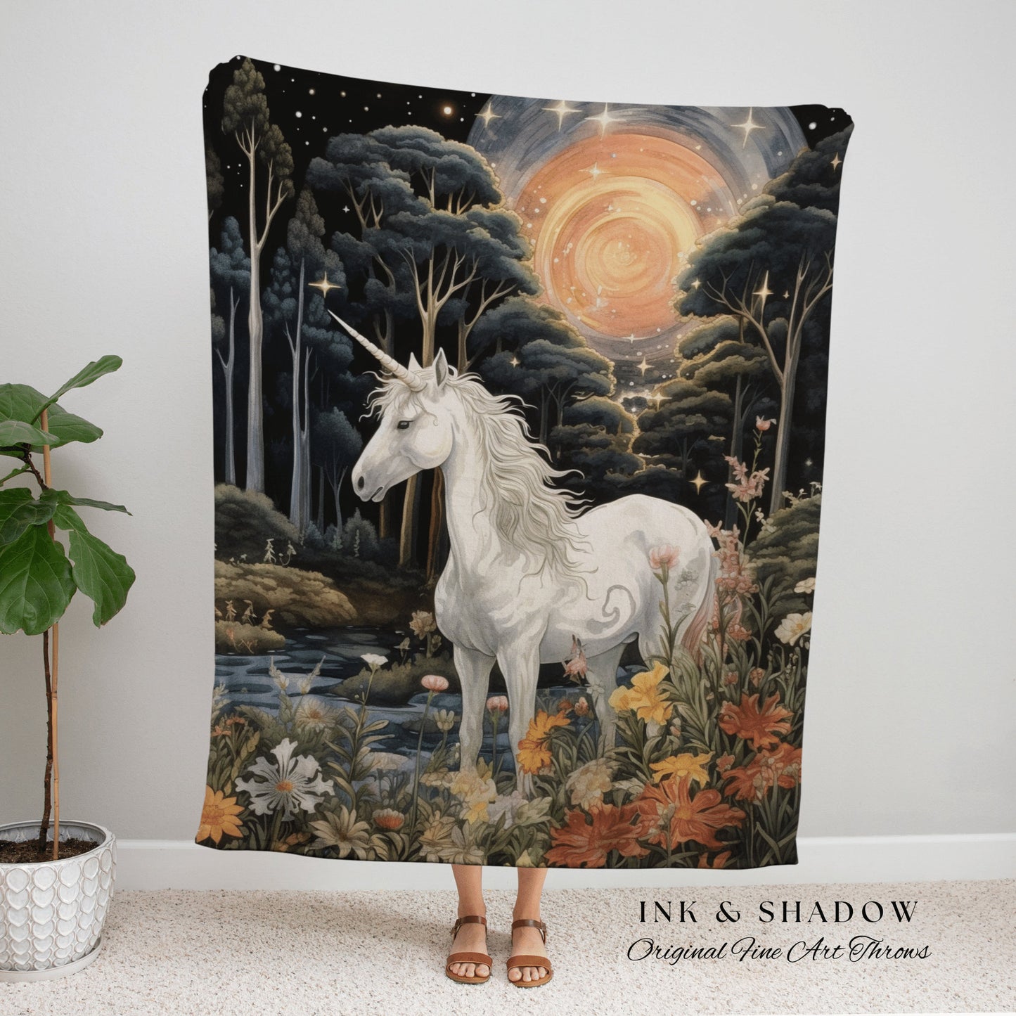 Ethereal Unicorn Tapestry Woven | Whimsical Room Decor Medieval Tapestry Cottagecore | Fairycore Aesthetic Decor Magical Tapestry Unicorn |