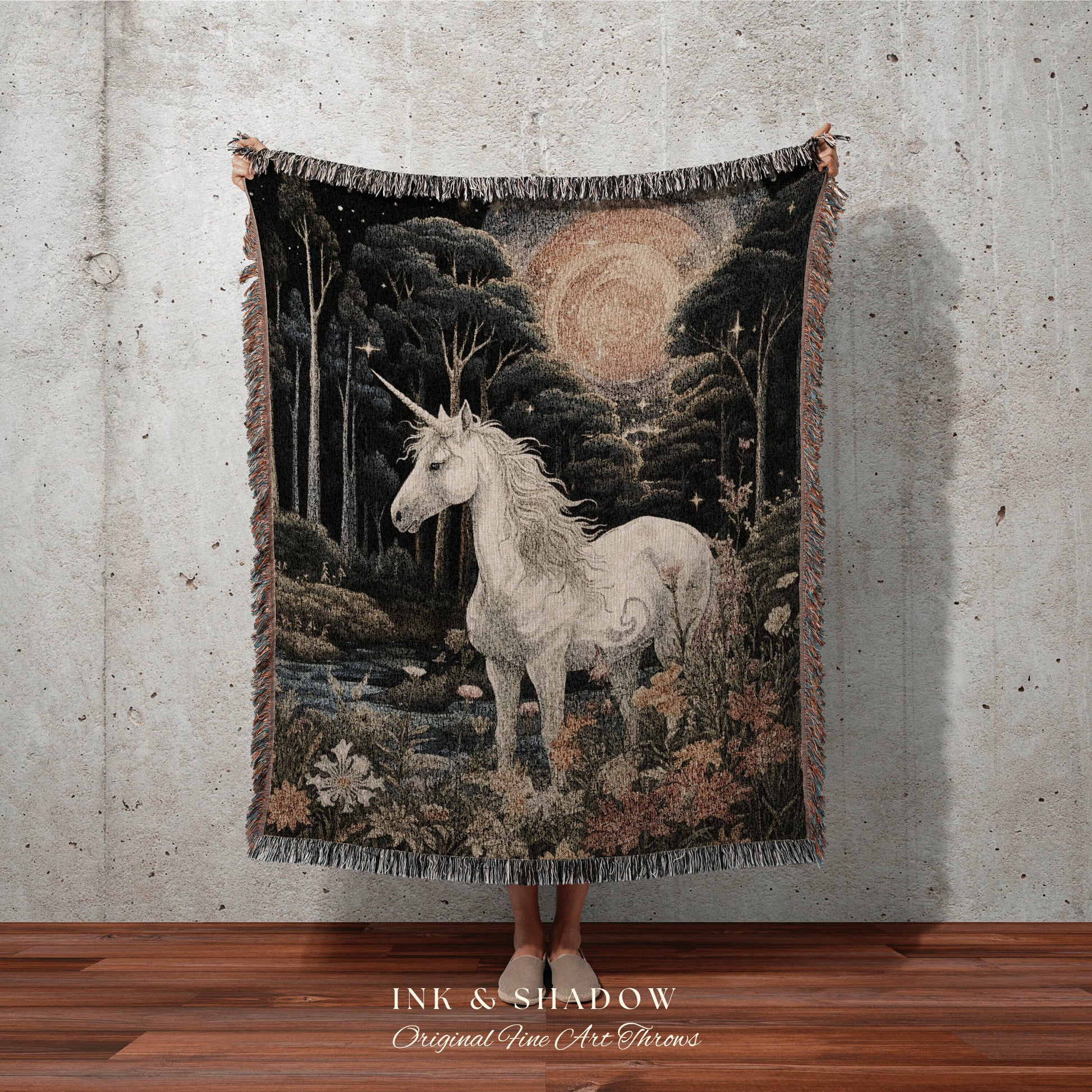 Ethereal Unicorn Tapestry Woven | Whimsical Room Decor Medieval Tapestry Cottagecore | Fairycore Aesthetic Decor Magical Tapestry Unicorn |