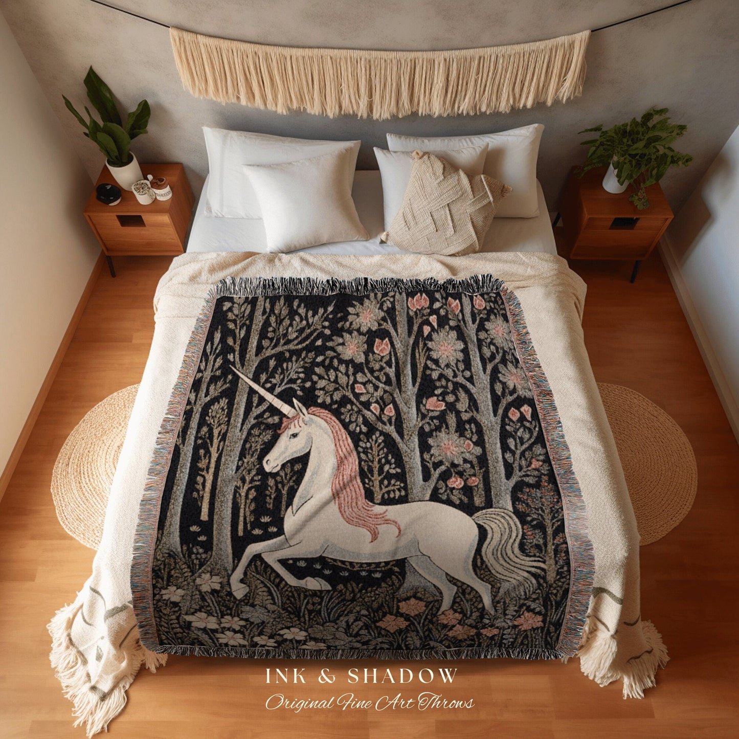 Pastel Unicorn Tapestry Woven Blanket | Mystical Room Decor Tapestry Cottagecore | Fairycore Aesthetic Room Decor Magical Tapestry Unicorn |