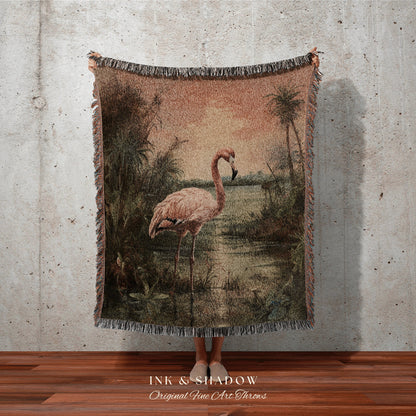 Tropical Flamingo Tapestry Woven Wall Hanging | Jungle Painting Wall Art Beachy Blanket Woven | Flamingo Home Decor Beach House Blanket Art