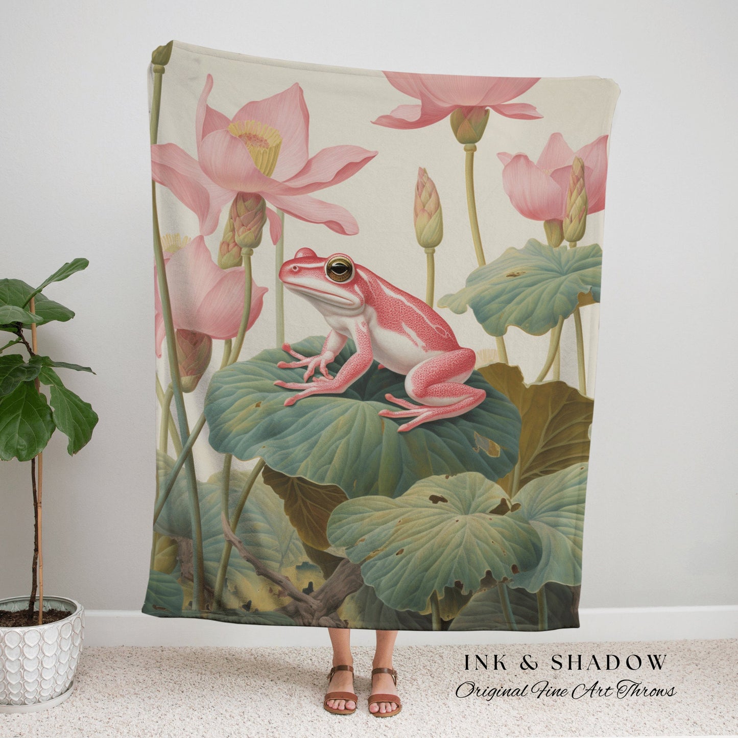 Pink Frog Tapestry Woven Wall Art Whimsigoth Decor | Vintage Frog Blanket Woven Throw Pastel Cottagecore Decor Frog Lover Gift Goblincore |