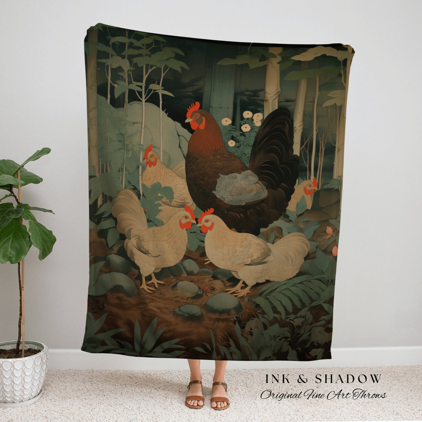 Chicken Blanket Rustic Home Decor Cottagecore | Vintage Chicken Tapestry Woven Blanket Cute Farm Animal Wall Art Funny Tapestry Rooster Art