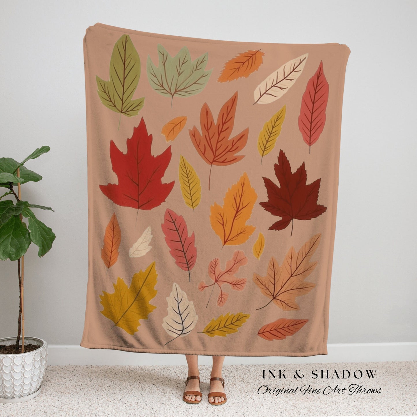 Minimalist Fall Leaves Tapestry | Autumn Aesthetic Tapestry Woven Wall Art Housewarming Gift Fall Aesthetic Blanket Modern Fall Home Decor |