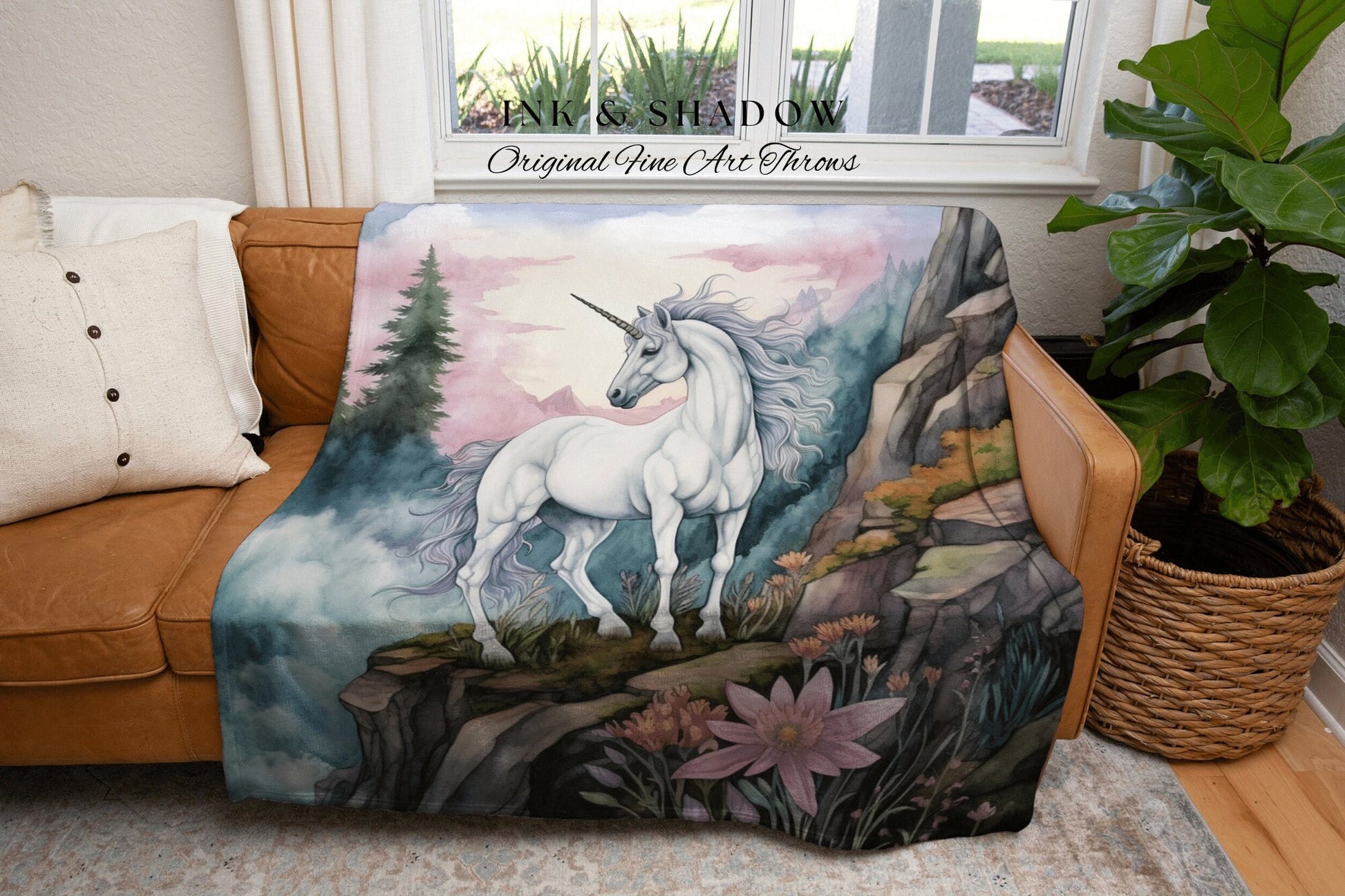 Pastel Landscape Unicorn Wall Art Ethereal Room Decor Vintage Cottagecore | Fairycore Aesthetic Room Decor Magical Tapestry Unicorn Room Art