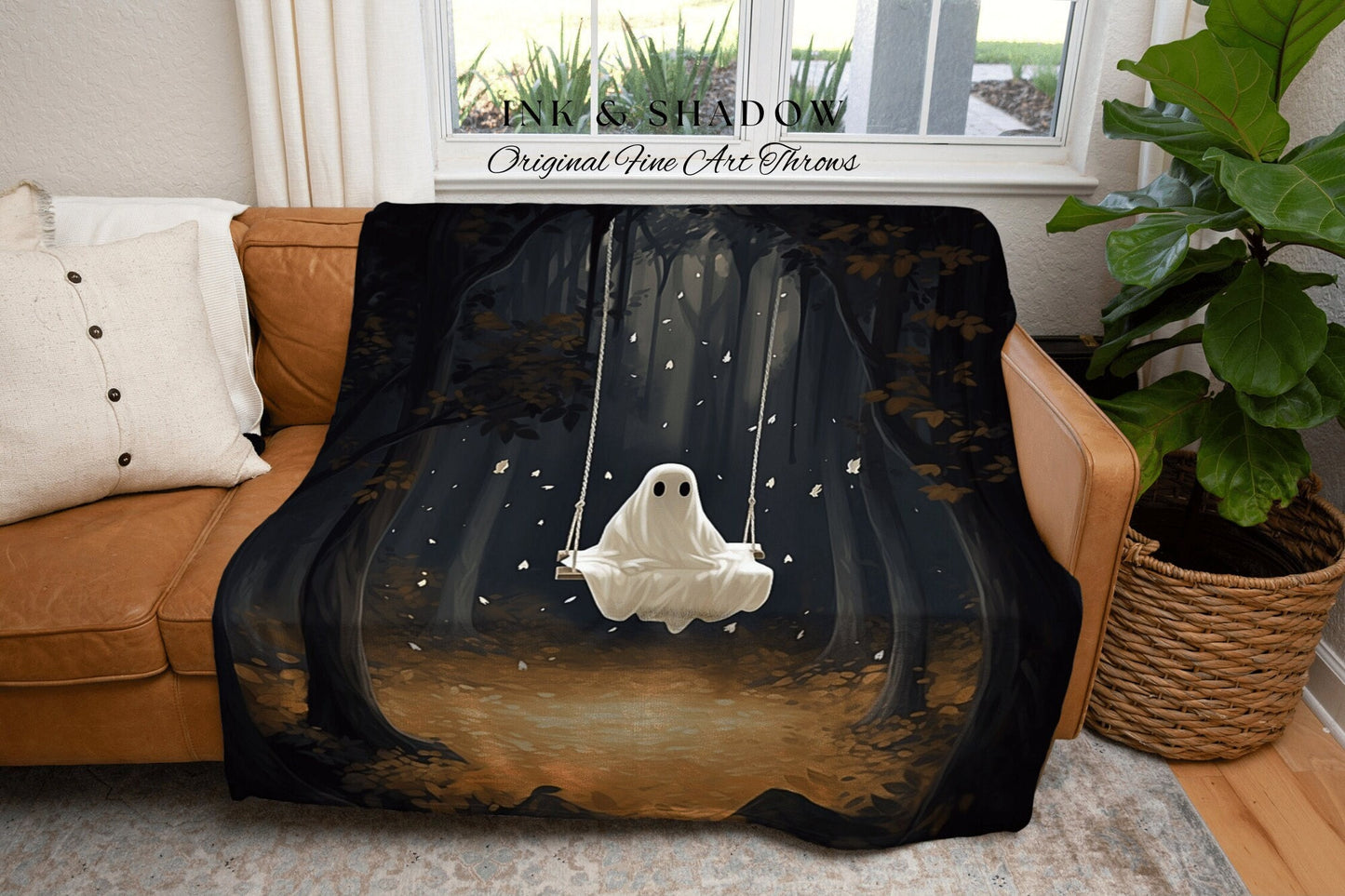 Mystical Ghost Tapestry Woven | Fall Aesthetic Vintage Ghost Art Woven Tapestry Halloween Decor Dark Academia Wall Art Ghost Blanket Spooky