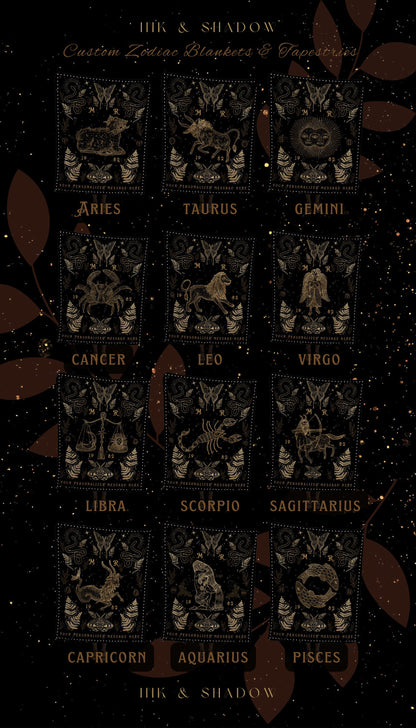 Personalized Leo Tapestry Blanket | Leo Blanket Custom Star Sign Goth Woven Blanket Witchy Room Decor Leo Astrology Personalized Tapestry |