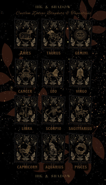 Virgo Blanket Woven Tapestry | Virgo Tapestry Custom Star Sign Goth Woven Blanket Witchy Room Decor Virgo Astrology Personalized Zodiac Sign