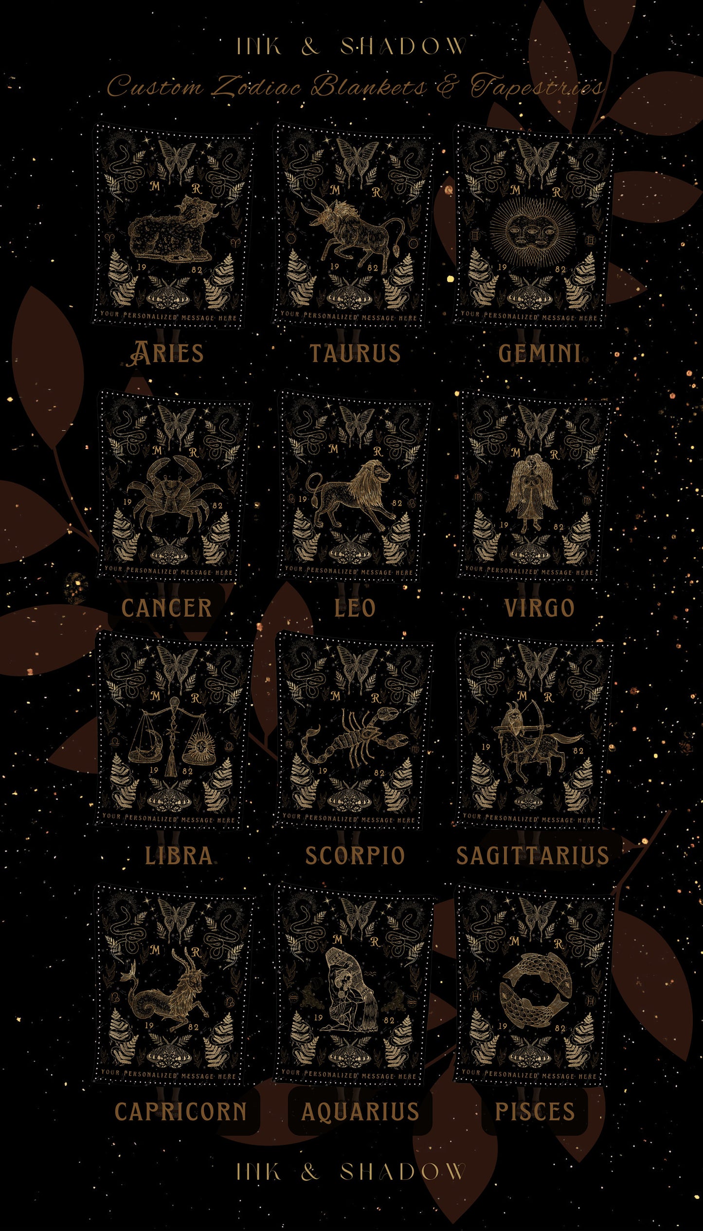 Mystical Zodiac Blanket Pisces | Pisces Blanket Custom Star Sign Gothic Woven Blanket Witchy Room Decor Pisces Custom Astrology Personalized