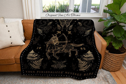 Star Sign Blanket Sagittarius | Celestial Tapestry Custom Star Sign Goth Woven Blanket Witchy Room Decor Sagittarius Astrology Personalized