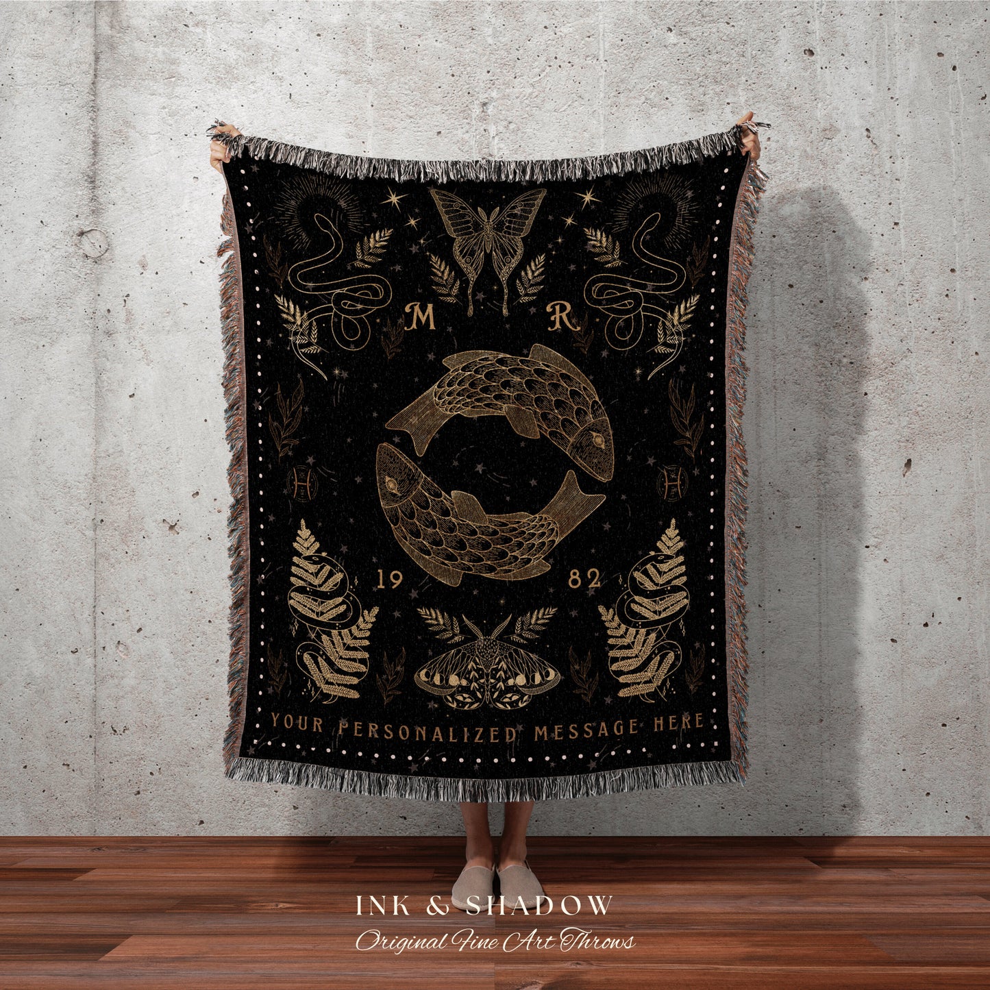 Mystical Zodiac Blanket Pisces | Pisces Blanket Custom Star Sign Gothic Woven Blanket Witchy Room Decor Pisces Custom Astrology Personalized